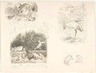 Fire udkast til illustrationer til Skrubtudsen, H.C. Andersens Nye Eventyr og Historier