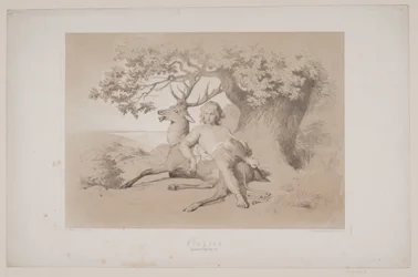 Flugten, pag. 23, illustration til Christian Winthers "Hjortens Flugt"