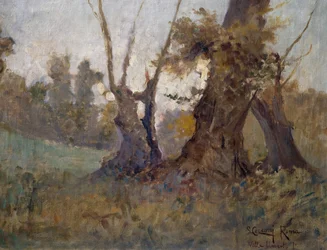 Villa Borghese, af Lorenzo Cecconi (1863-1947), olie på lærred. Italien, 20. århundrede.