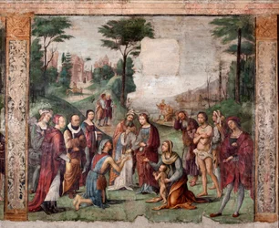 St. Cecilias liv: Helgenen giver sine ejendele til de fattige (fresco