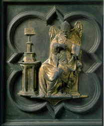 North Gate (kaldet Gate of the Cross, mod nord), udvendig detalje: Saint Augustine. Bronzeskulptur lavet af Lorenzo Ghiberti (1378-1455)