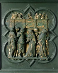 North Porte (kaldet Porte de la Croix, i nord), udvendig detalje: "" Pentecote"" Bronzeskulptur lavet af Lorenzo Ghiberti (1378-1455)