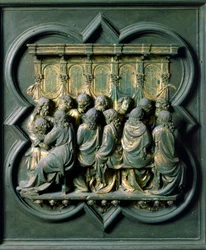 North Porte (kaldet Porte de la Croix, i nord), udvendig detalje: "" la Cene"" Bronzeskulptur lavet af Lorenzo Ghiberti (1378-1455)