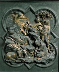 North Porte (kaldet Porte de la Croix, mod nord), udvendig detalje: Nativiten. Bronzeskulptur lavet af Lorenzo Ghiberti (1378-1455)
