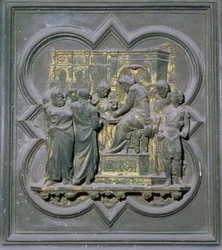 Pontius Pilatus vasker sine hænder foran Kristus, sekstende panel i norddørene i San Giovanni-døbefonten, 1403-24 (bronze)