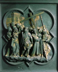 Porte Nord (kaldet Porte de la Croix, i nord), udvendig detalje: "Montee til Golgata"" Bronzeskulptur lavet af Lorenzo Ghiberti (1378-1455)