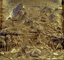 Historien om David og Goliat, et af ti reliefpaneler fra Paradisets Porte (østdørene), 1425-52