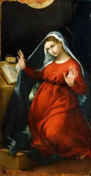 Announciation to the Virgin, ca. 1525, af Lorenzo Lotto (1480 ca- 1556), olie på panel, 82,5x42 cm