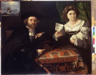 Familieportræt. Maleri af Lorenzo Lotto (1480-1556), ca. 1523. Olie på lærred. Venetiansk kunst fra renæssancen. Eremitagemuseet, Sankt Petersborg