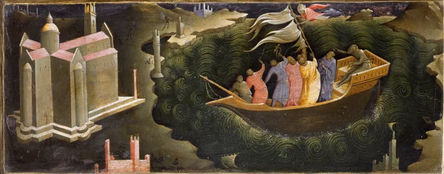 Repræsentation af Saint Nicholas, der beroliger Tempete Nicolas de Myra (eller Nicolas de Bari), der redder en båd fra forliset. Maleri på træ af Lorenzo Monaco (ca. 1370-ca. 1423/1424) Firenze, Galleria del 