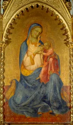 Jomfruen og barnet. Maleri af Lorenzo Monaco (1365/70-1425). Mål: 0,92 x 0,54 m.
