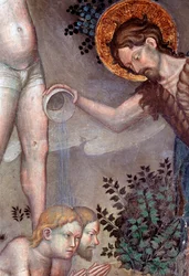 Sankt Johannes Døberen, der døber folkemængderne i Jordanfloden, detaljer (Fresco