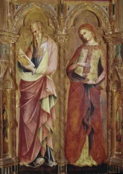 Sankt Johannes evangelisten og Sankt Maria Magdalena - Detalje af bebudelsens polytykon (1357, tempera og bladguld på træ)