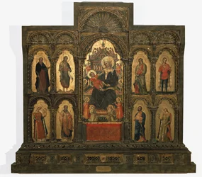 Madonna og barn med hellige - polyptisk (tempera og bladguld på panel, anden halvdel af det 14. århundrede)