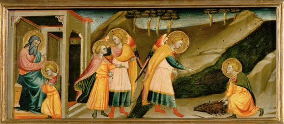 Scener fra historien om Tobias: han tager afsked med sin far;Tobias og ærkeenglen Raphael;Tobias tager mod til sig (maleri)