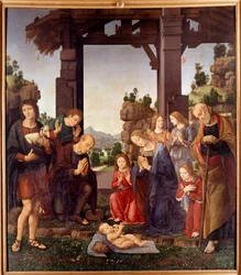 Tilbedelse af hyrderne Maleri af Lorenzo di Credi (1458-1537) 15. århundrede søn. 2,24x1,96 m Firenze, galleria degli Uffizi (Kontorer)