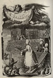 Illustration til "Den perverse bonde eller byens farer" af Restif de La Bretonne (1734-1806) fransk forfatter. Stik af Binet fra det 18. århundrede.