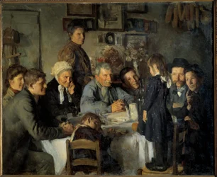 Guldbryllup Familiemåltid af bønder. Maleri af Louis Adolphe Dechenaud (1868-1926) 1909 søn. 1,66x2,03 m Dijon, Musee des Beaux Arts