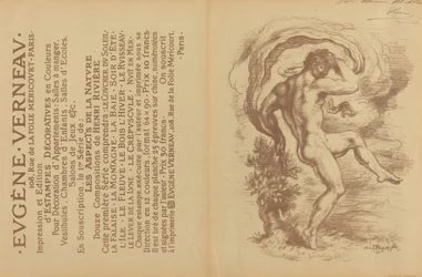 Dansende nøgen og reklame for Eugène Verneaus dekorative tryk [verso], 1897.
