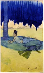 Mand i ly under et træ, ca. 1887 (akvarel på papir)