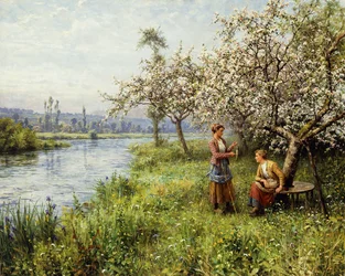 Landkvinder efter fiskeri på en sommerdag (olie på lærred)