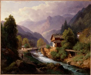 Landskab i Schweiz Maleri af Augustus Louis Lapito (1803-1874) Privat samling fra det 19. århundrede