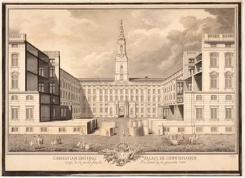 Christiansborg Slot i København. Udsnit af den store facade af indgangen til den første gård