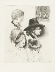 Studieark med portrætter af Louis Bernard Coclers og hans familie