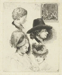 Studieark med portrætter af Louis Bernard Coclers og hans familie