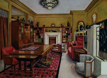Studieværelse af Leon Bouchet (1880-1940), akvarel Libis for Le Confotable, Frankrig, 20. århundrede