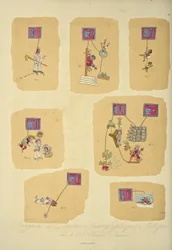 Fragmenter af aztekiske hieroglyfiske malerier, fra Codex Telleriano-Remensis, illustration fra 