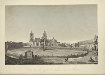Udsigt over hovedtorvet, Mexico City, illustration fra 