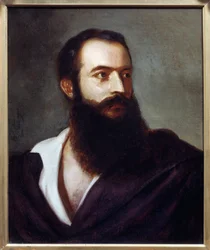 Portræt af Felice Orsini (1819 - 1858) gerningsmanden til angrebet på Napoleon III den 14. januar 1858. Maleri af Louis Bucheister (? -1881), Italien. Olie på lærred. Mål: 0,47 x 0,38 m. Paris, Musée Carnavalet