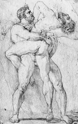 Hercules kvæler Antaeus (grafitblyant på papir)