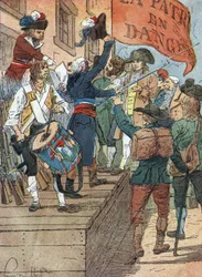 Franske revolutionskrige: frivillige hvervninger efter Frankrigs nederlag i krigen mellem det revolutionære Frankrig og kontrarevolutionære monarkier, den franske forsamling proklamerer faren for hjemlandet, 22. juli 1792) Illustration af Louis Charles