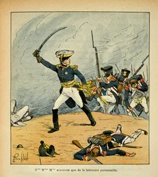 Illustration af Bombled Louis (1862-1927) fra bogen "The Memorial of Saint Helene" af grev Emmanuel de Las Cases (1766-1842): En generel anklage i spidsen for hans tropper, privat samling