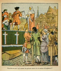 Illustration af Bombled Louis (1862-1927) fra bogen "The Memorial of Saint Helene" af grev Emmanuel de Las Cases (1766-1842): Offentlig henrettelse i England i det 18. århundrede, privat samling