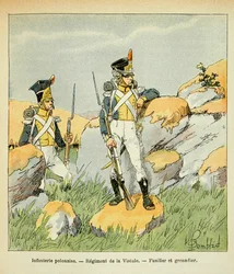 Illustration af Bombled Louis (1862-1927) fra bogen "The Memorial of Saint Helene" af Grev Emmanuel de Las Cases (1766-1842): Polsk infanteri; Regiment af Vistula; fusilier og grenadier, Privatsamling