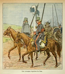 Illustration af Bombled Louis (1862-1927) fra bogen "The Memorial of Saint Helene" af Grev Emmanuel de Las Cases (1766-1842): The Cossacks of the Don, Privat Samling