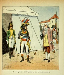 Illustration af Bombled Louis (1862-1927) fra bogen "The Memorial of Saint Helene" af Grev Emmanuel de Las Cases (1766-1842): Repræsentanten for Venedig forsøger at mægle med Bonaparte, Privat Samling