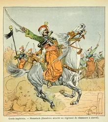Illustration af Bombled Louis (1862-1927) fra bogen "The Memorial of Saint Helene" af Grev Emmanuel de Las Cases (1766-1842): Mamluk of the Imperiale Guard, Privat Samling