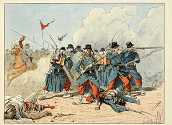 Illustration fra "The Heros of the Siecle", anekdotiske fortællinger af Dick de Lonlay og illustreret af Louis Bombled (1862-1927)