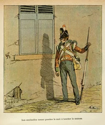 Illustration af den bombede Louis (1862-1927) fra bogen "The Memorial of Saint Helene" af grev Emmanuel de Las Cases (1766-1842): Engelsk vagtpost stationeret nær kejserens hus i St. Helene, privat samling