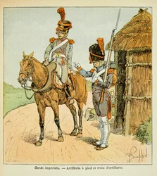 Illustration af den bombede Louis (1862-1927) fra bogen "The Memorial of Saint Helene" af grev Emmanuel de Las Cases (1766-1842): Den kejserlige garde: Artilleri til fods og artilleritog, privat samling
