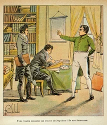 Illustration af den bombede Louis (1862-1927) fra bogen "The Memorial of Saint Helene" af grev Emmanuel de Las Cases (1766-1842): Napoleon dikterer sine mindesmærker til Las-sager, privat samling