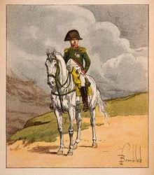 Illustration af den bombede Louis (1862-1927) fra bogen "The Memorial of Saint Helene" af grev Emmanuel de Las Cases (1766-1842): Rytterportræt af kejser Napoleon 1.er, privat samling