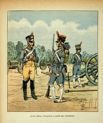 Illustration af den bombede Louis (1862-1927) fra bogen "The Memorial of Saint Helene" af grev Emmanuel de Las Cases (1766-1842): Imperial Guards artilleri, privat samling