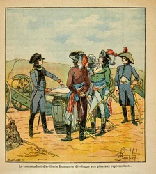 Illustration af den bombede Louis (1862-1927) fra bogen "The Memorial of Saint Helene" af grev Emmanuel de Las Cases (1766-1842): Napoleon Bonaparte afslører sin plan om at tage Toulon til republikkens kommissærer, privat samling