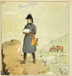Illustration af den bombede Louis (1862-1927) fra bogen "The Memorial of Saint Helene" af grev Emmanuel de Las Cases (1766-1842): Portræt af marechal Laurent de Gouvion Saint Cyr (1764-1830) Privat samling