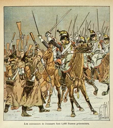 Illustration af den bombede Louis (1862-1927) fra bogen "The Memorial of St. Helene" af grev Emmanuel de Las Cases (1766-1842): Oberst Doumeres 9. regiment af slagskibe fangede 1800 russere under det russiske felttog, privat samling